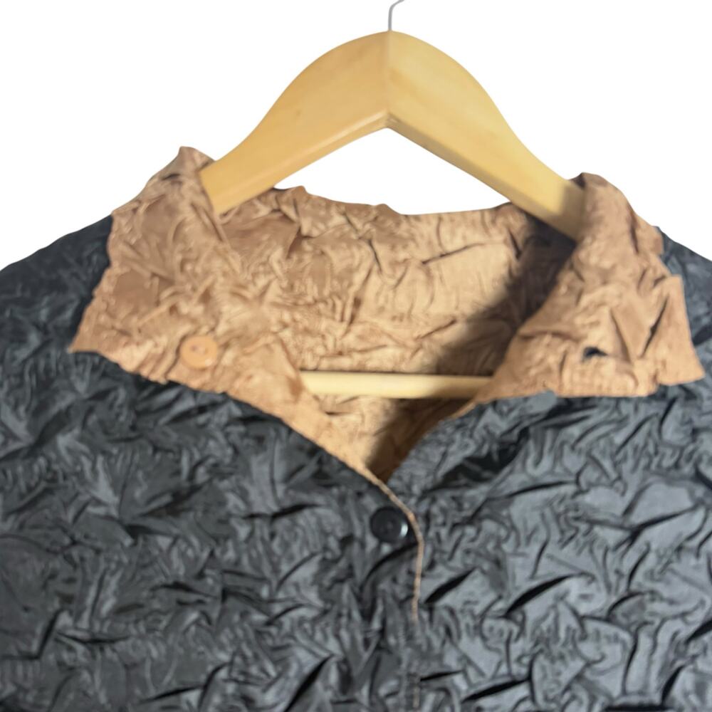 Itsu Popcorn Crinkled Black Brown Reversible Lightweight Jacket Sz M - Picture 2 of 10